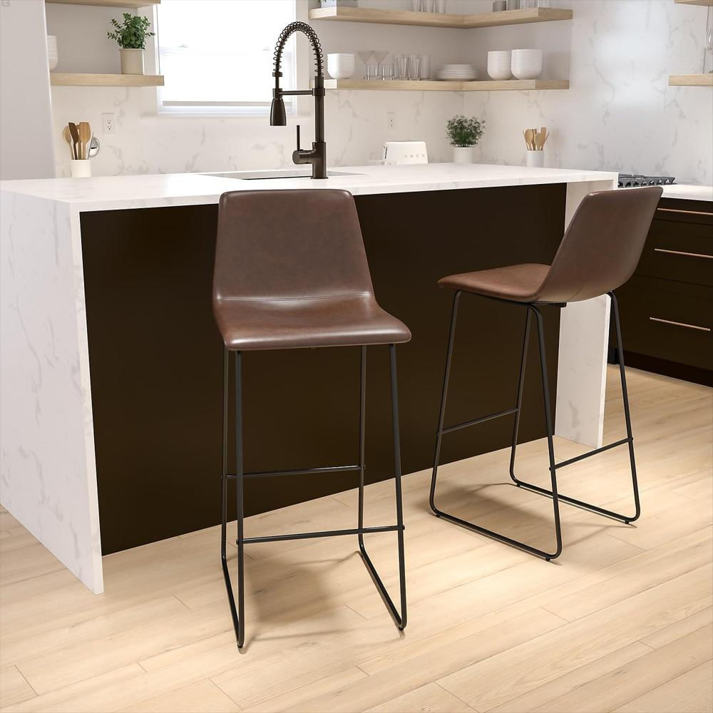 Taburete De Bar Flash Furniture Leathersoft Estilo Bucket Juego De 2 Marrón Oscuro 76 Cm img #2