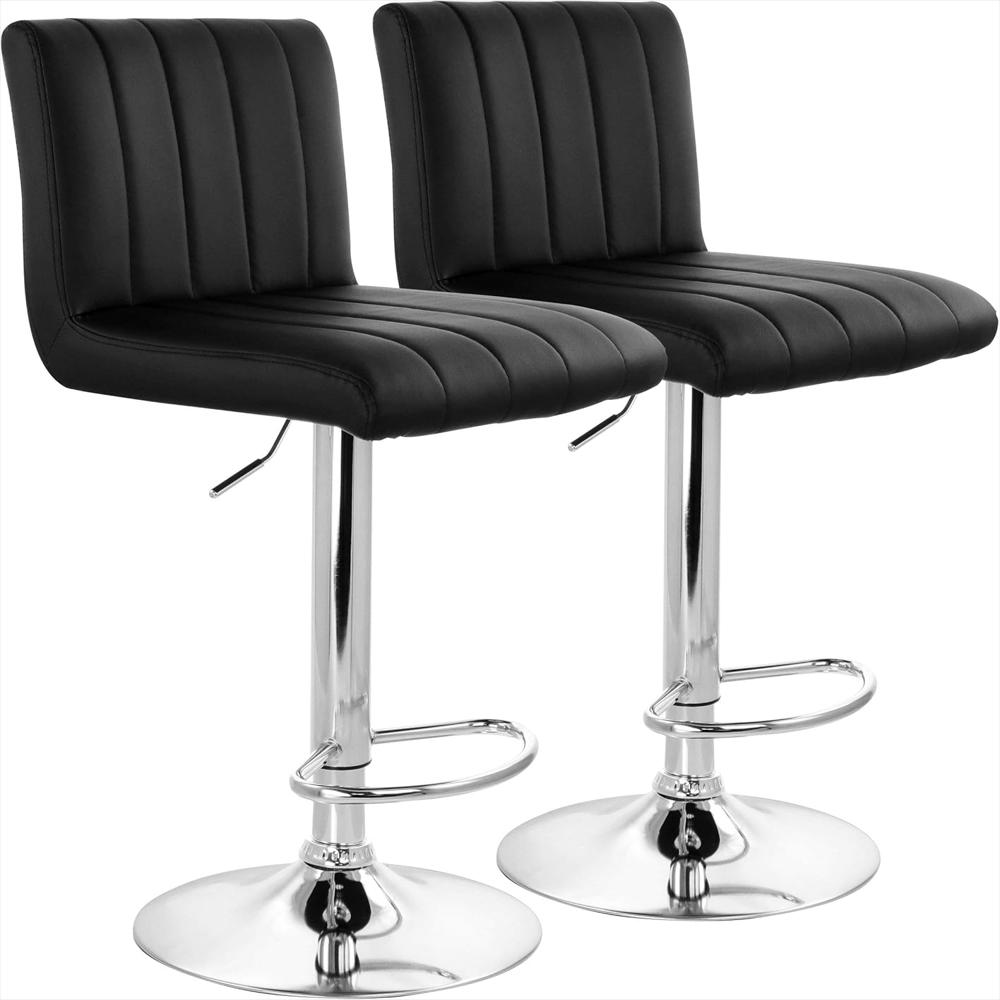 Taburete De Bar Elama Ajustable Piel Sintética Negro Base Cromada Juego De 2 img #1