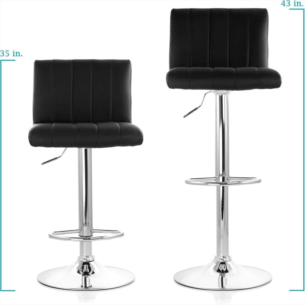 Taburete De Bar Elama Ajustable Piel Sintética Negro Base Cromada Juego De 2 img #3