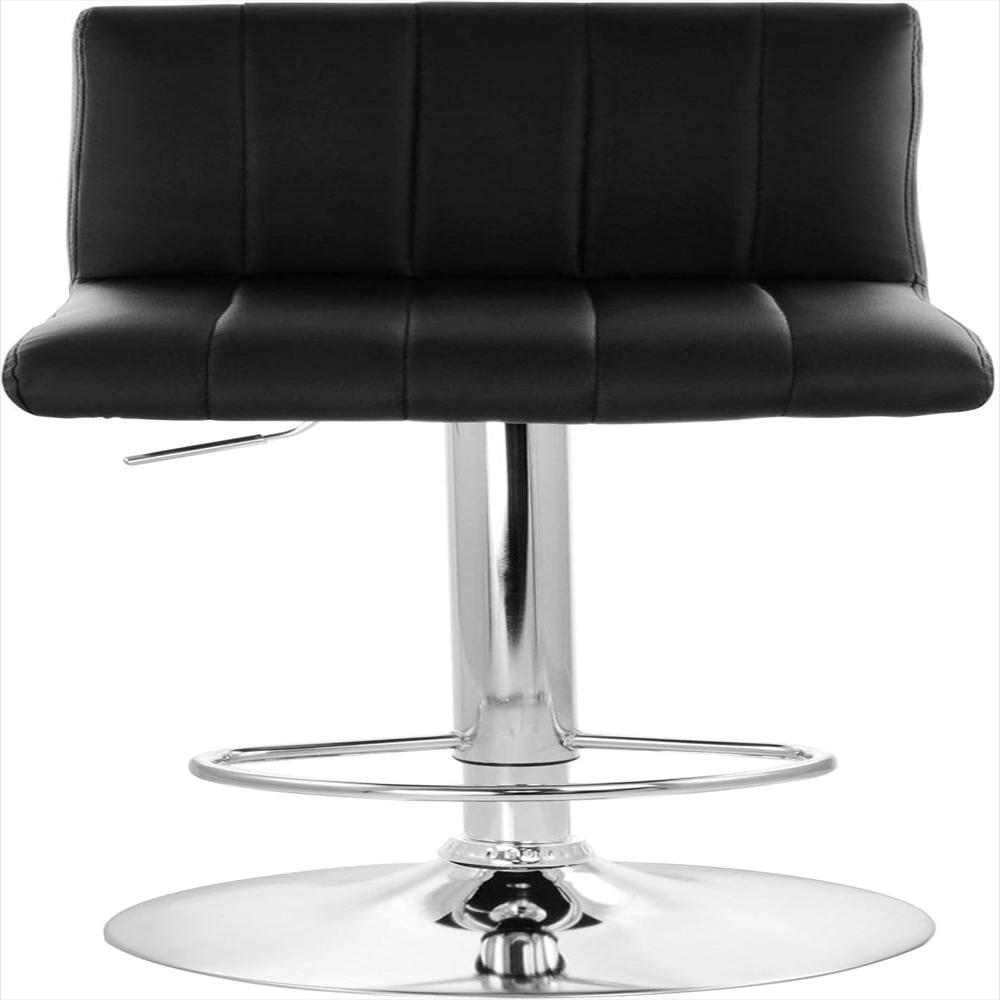 Taburete De Bar Elama Ajustable Piel Sintética Negro Base Cromada Juego De 2 img #4