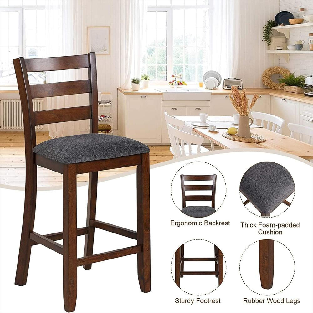 Taburete De Bar Nafort Tapizado Madera De Goma 64 Cm Respaldo Ergonomico img #4