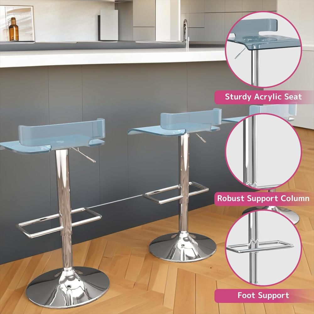 Taburete De Bar Acme Giratorio Ajustable Gris Abs Metal Cromado img #5