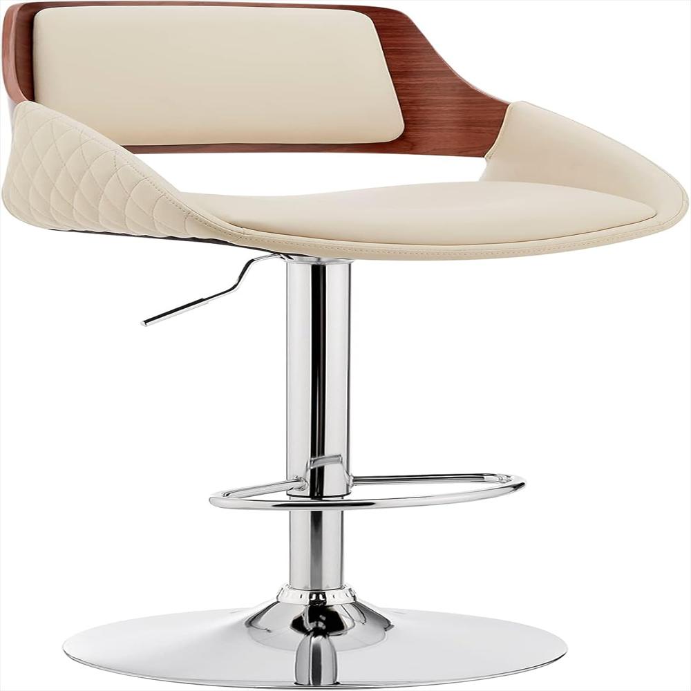 Taburete De Bar Armen Living Giratorio Piel Sintética Altura Ajustable Madera Nogal Base Cromada img #1