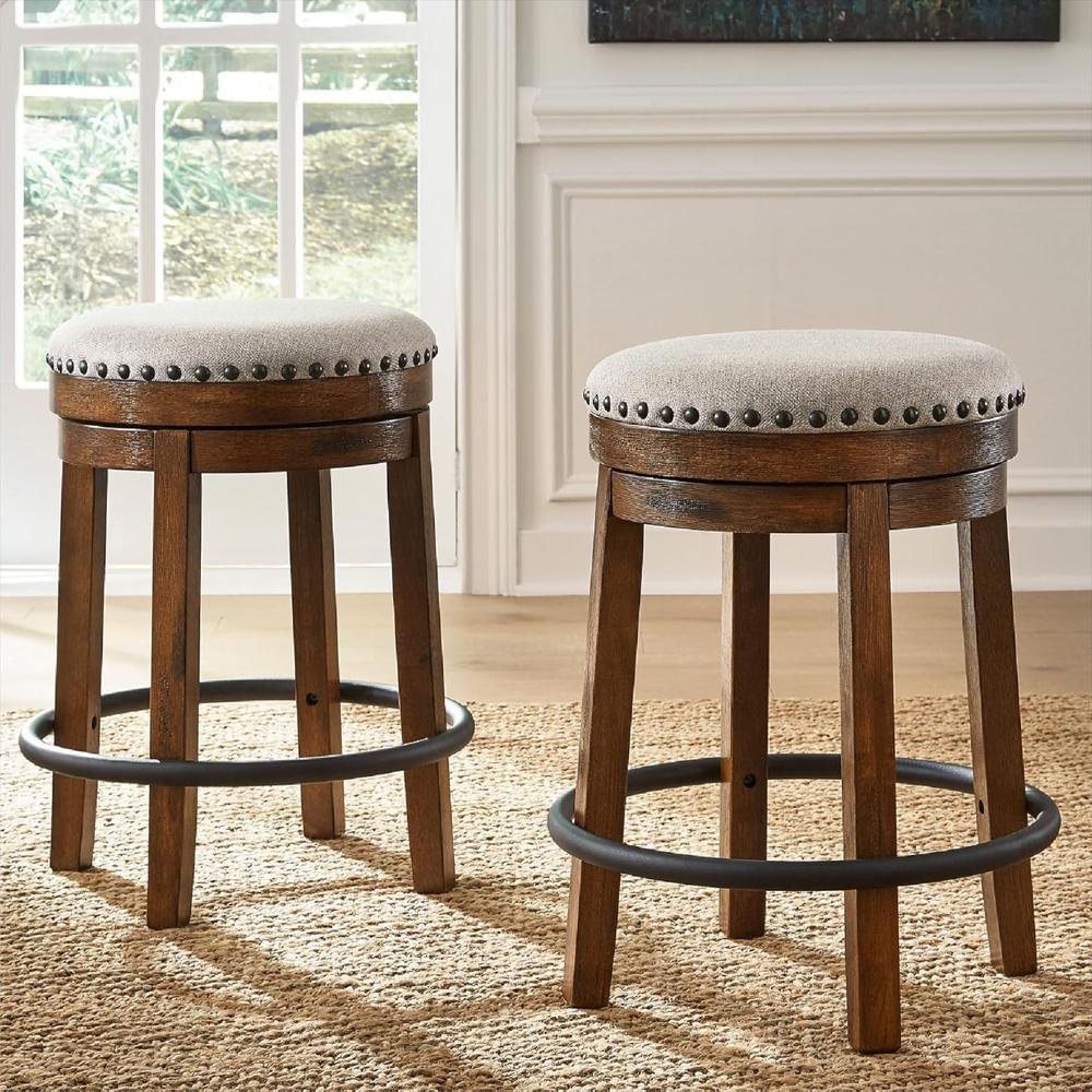 Taburete De Bar Signature Design By Ashley Giratorio Madera Marrón Acolchado 60 Cm img #2