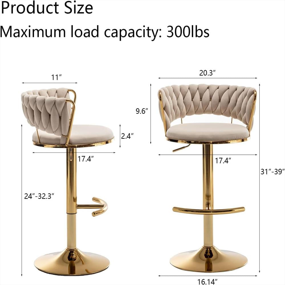 Taburete De Bar Riknuxi Terciopelo Beige Giratorio Respaldo Bajo 300 Lbs img #3