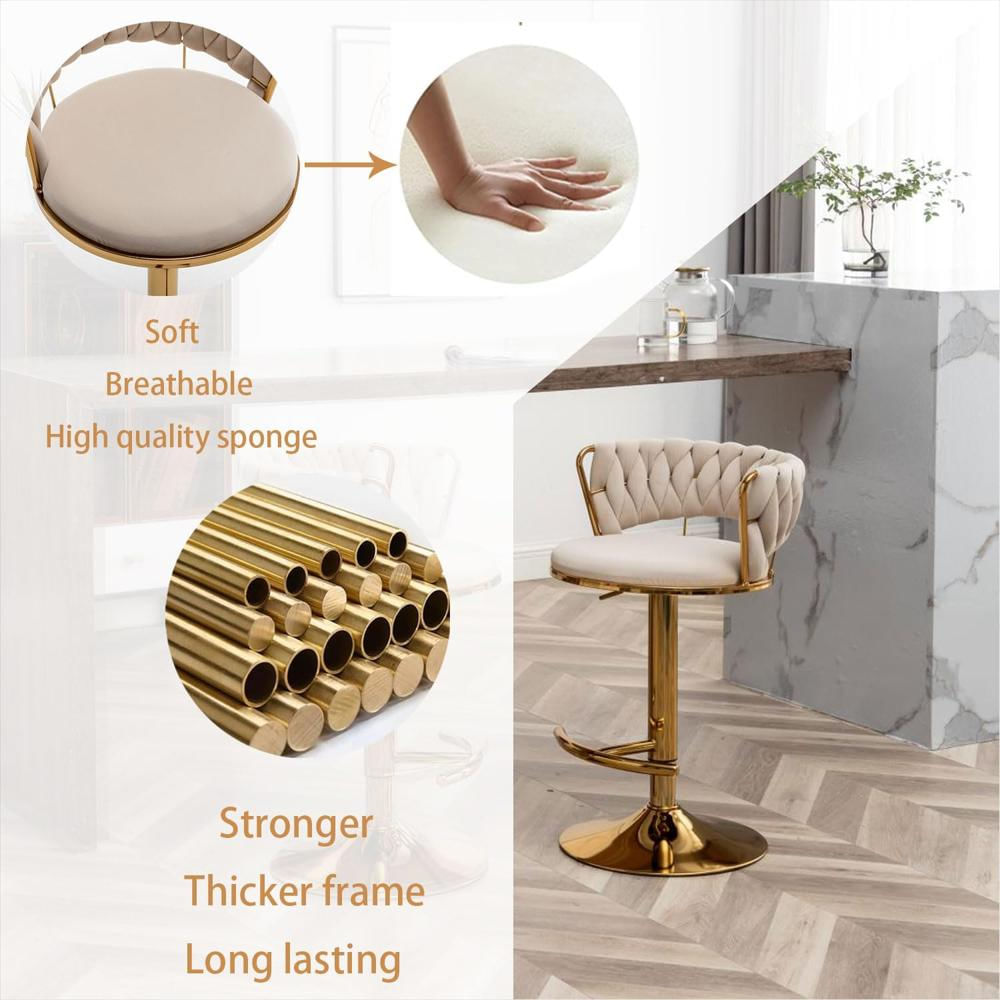 Taburete De Bar Riknuxi Terciopelo Beige Giratorio Respaldo Bajo 300 Lbs img #4