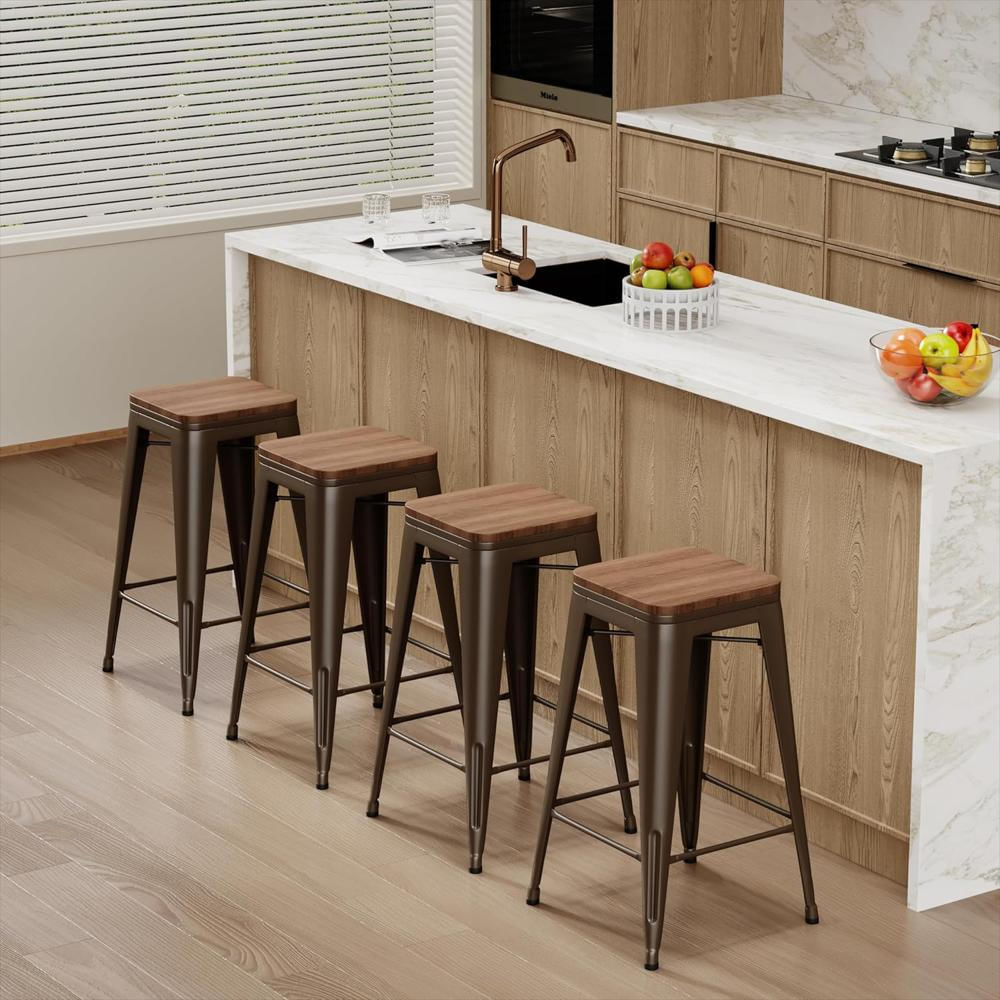 Taburete De Bar Changjie Furniture Metal Apilable Set De 4 60 Cm Bronco img #2
