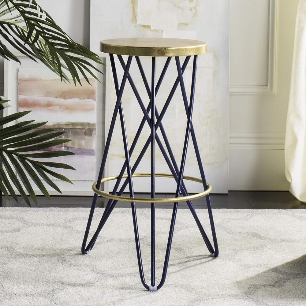 Taburete De Bar Safavieh Tapicería Azul Marino Metal Dorado 76 Cm img #2