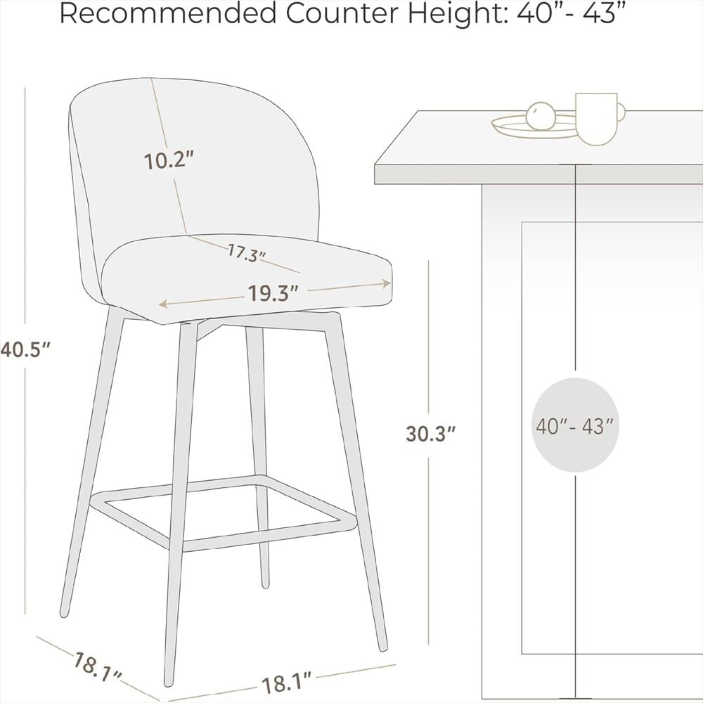Taburete De Bar Watson Whitely Tapizado 360° Respaldo Metal Juego De 2 Beige img #3