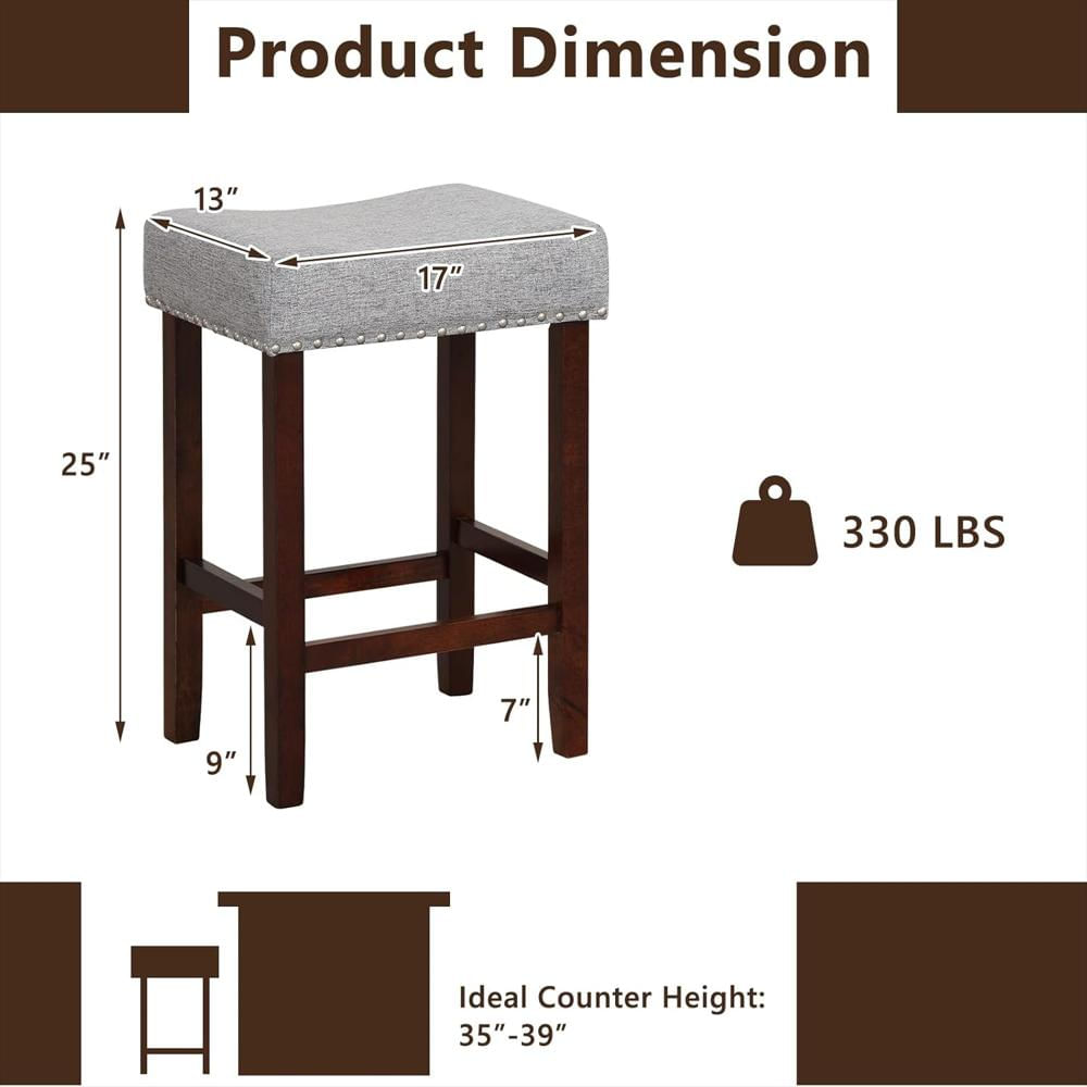 Taburete De Bar Giantex Madera Caucho Asiento Espuma 63.5 Cm Color Gris Set De 2 img #3