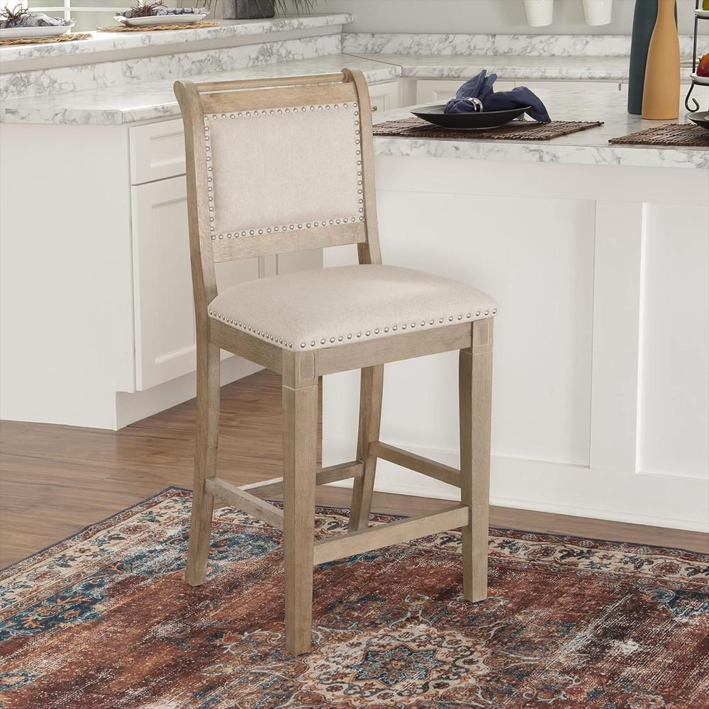 Taburete De Bar Linon Home Decor Productos Gris Lavado Madera De Caucho Estabilidad Y Comodidad img #2