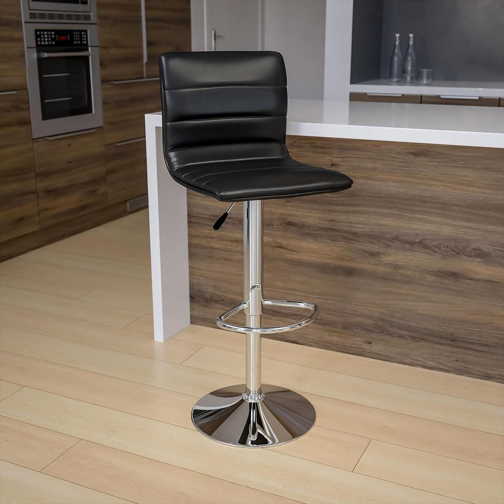 Silla De Bar Flash Furniture Ajustable Vinilo Negro Base Cromada img #2