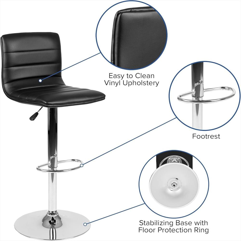 Silla De Bar Flash Furniture Ajustable Vinilo Negro Base Cromada img #4