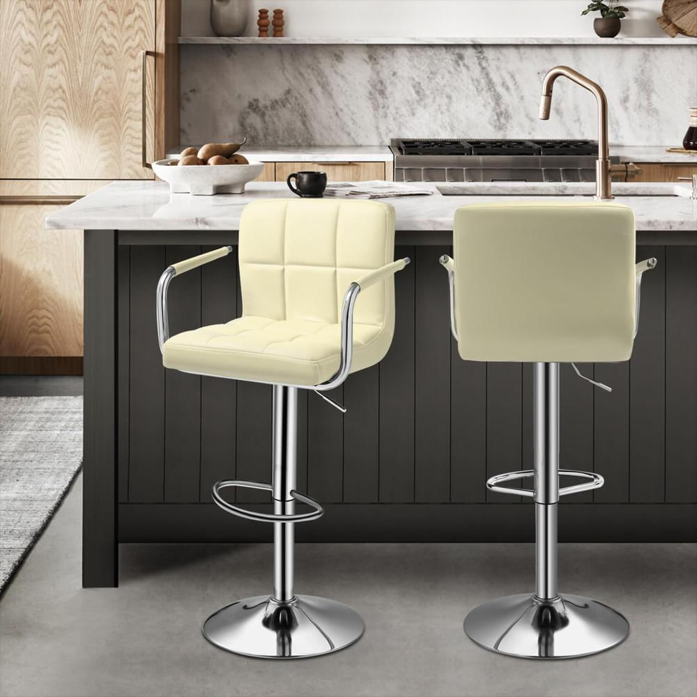 Taburete De Bar Monibloom Giratorio Ajustable Reposabrazos Beige img #2