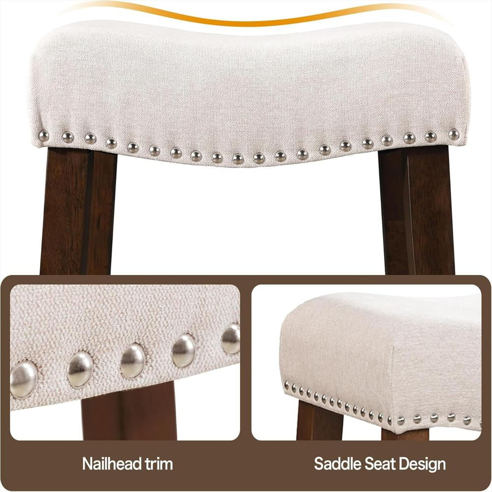 Taburete Larksperal Moderno Sin Respaldo 60 Cm Madera Y Cojín De Lino Beige Juego De 2 img #4
