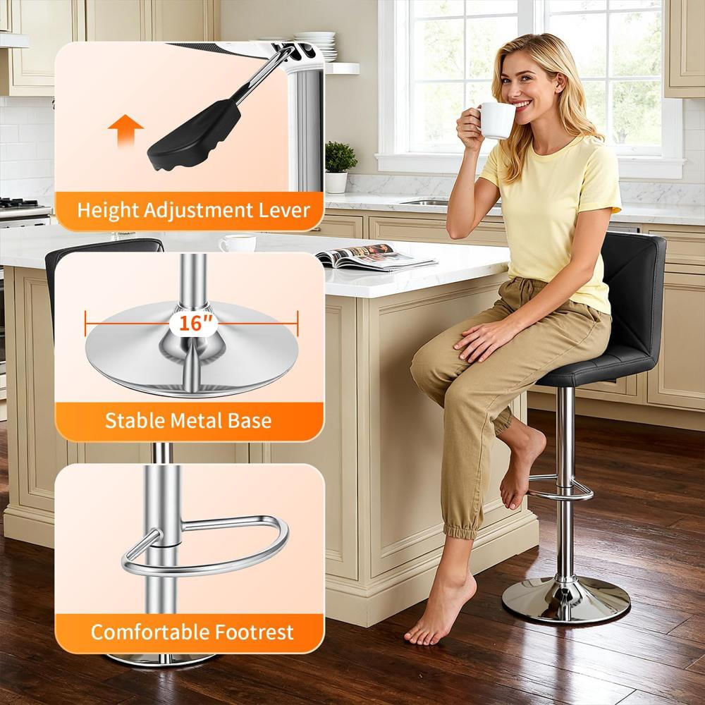 Taburete De Bar Bestoffice Piel Sintética Giratorio Ajustable Altura 250 Lbs img #5