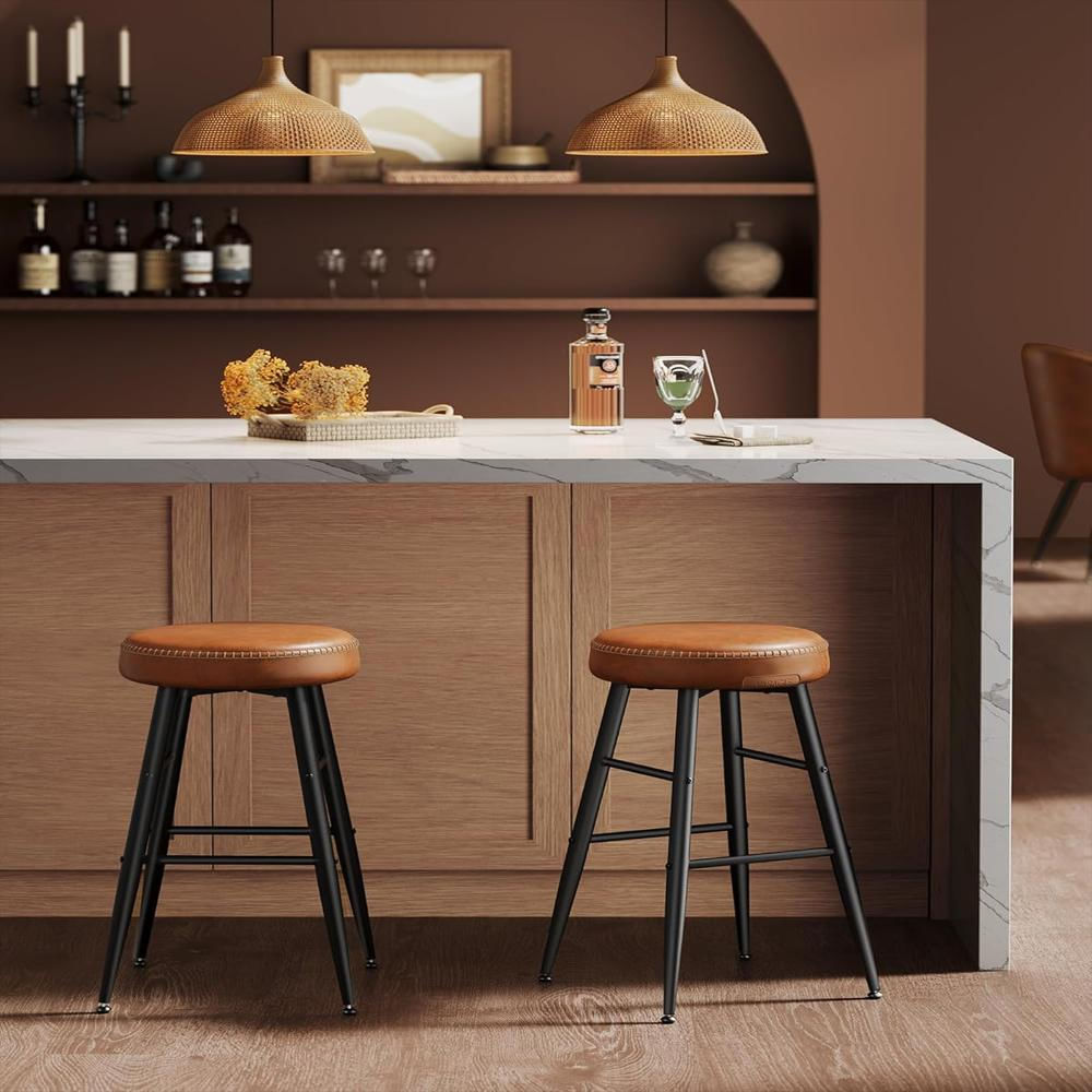 Taburete De Bar Vasagle Cuero Sintético Marrón Caramelo 62.99 Cm Altura img #2