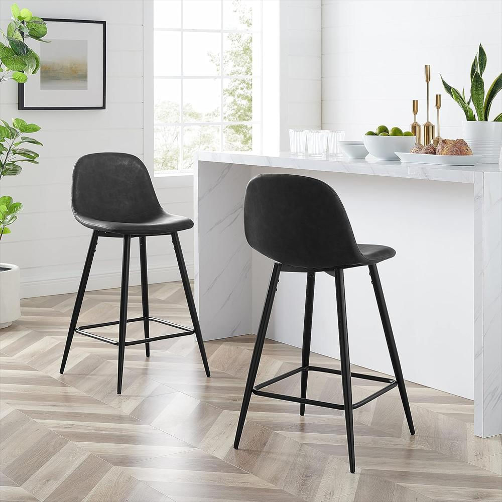 Taburete De Bar Crosley Furniture Tapizado Piel Sintética Negra 2 Piezas img #2