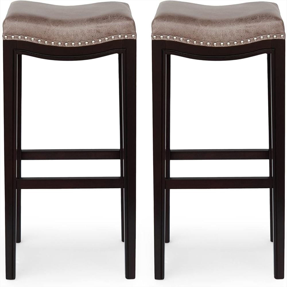 Taburete De Bar Gdfstudio Tapizado Sin Respaldo 76 Cm Gris Marrón Capuchino Juego De 2 img #1