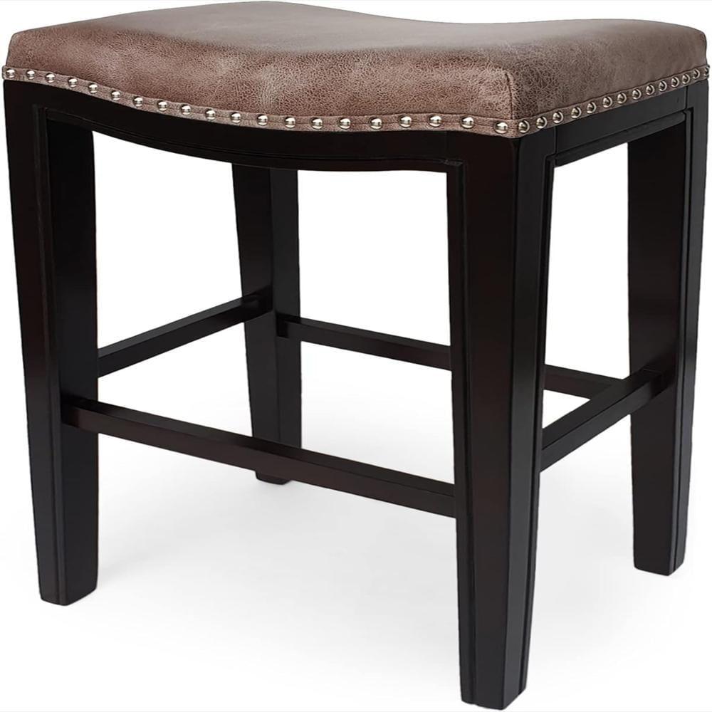 Taburete De Bar Gdfstudio Tapizado Sin Respaldo 76 Cm Gris Marrón Capuchino Juego De 2 img #4
