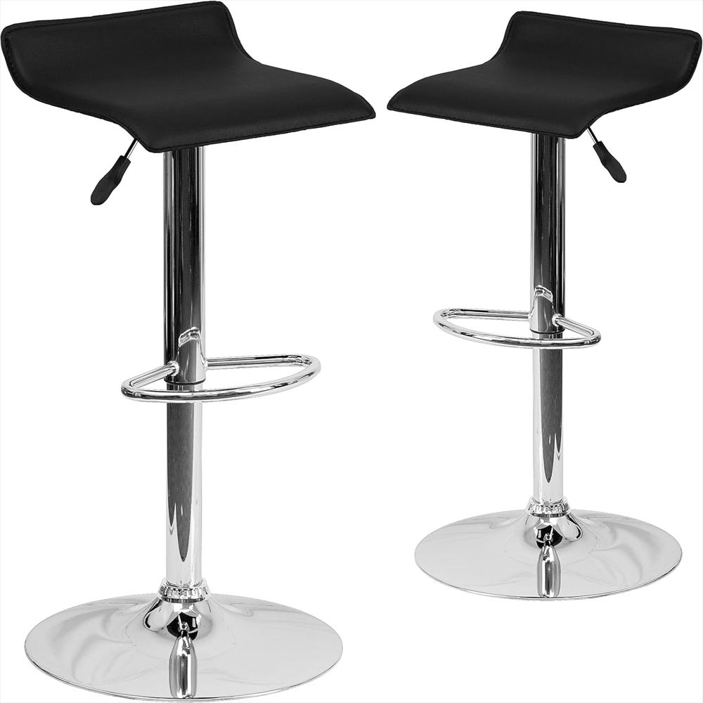 Taburete Alto Flash Furniture Vinilo Negro Ajustable Base Cromada Paquete De 2 img #1