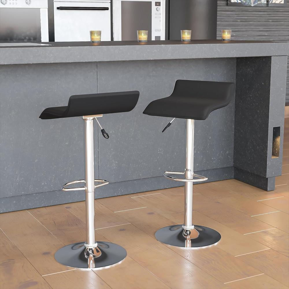 Taburete Alto Flash Furniture Vinilo Negro Ajustable Base Cromada Paquete De 2 img #2