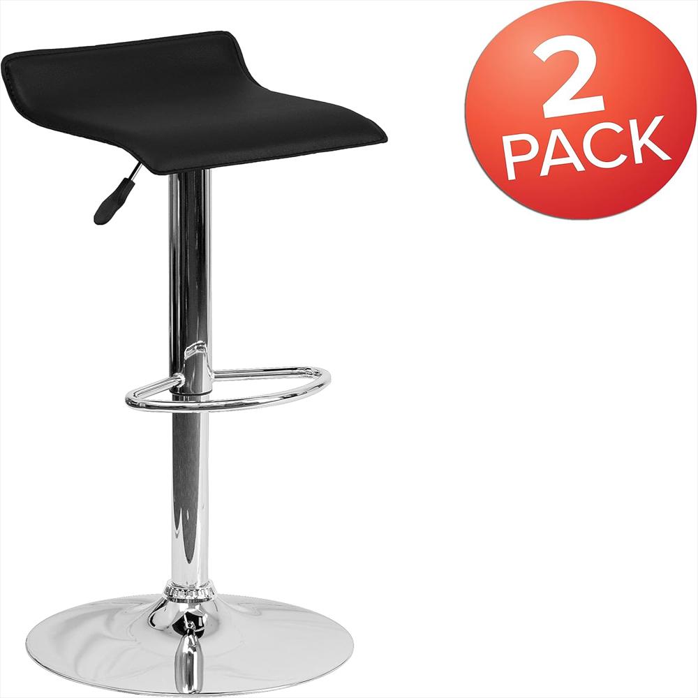 Taburete Alto Flash Furniture Vinilo Negro Ajustable Base Cromada Paquete De 2 img #4
