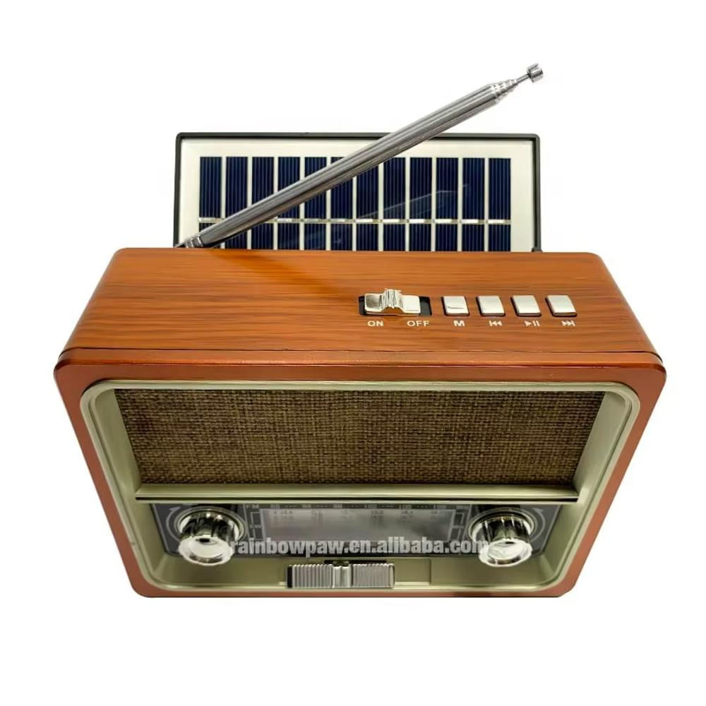 Radio Linterna Retro Recargable Portátil Potente Madera Panel Solar Am Fm Sw Bluetooth Usb Mp3 Antena img #2