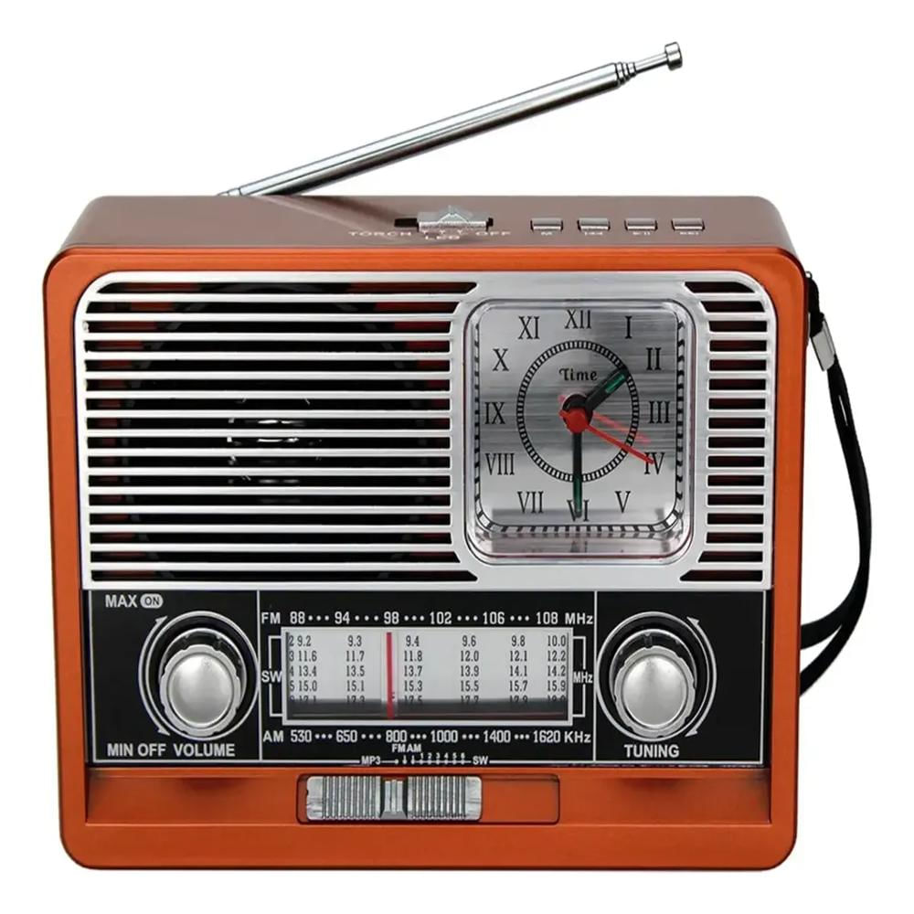 Radio Linterna Reloj Retro Recargable Madera Vintage Am Fm Sw Usb Mp3 Bluetooth Antena img #2