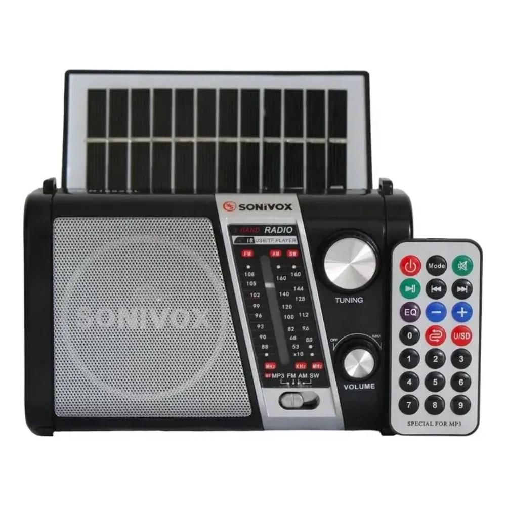 Radio Linterna Recargable Portátil Con Panel Solar Control Remoto Am Fm Sw Bluetooth Usb Mp3 Antena img #1