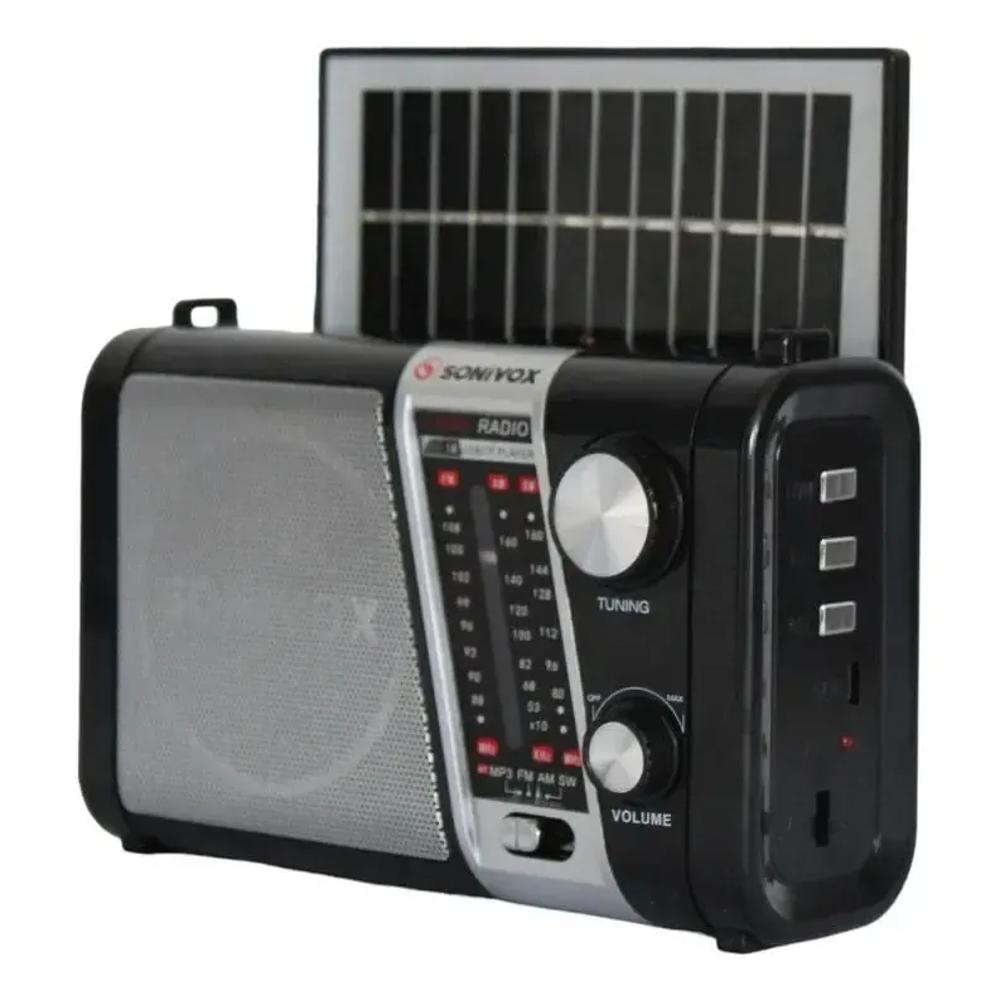Radio Linterna Recargable Portátil Con Panel Solar Control Remoto Am Fm Sw Bluetooth Usb Mp3 Antena img #2