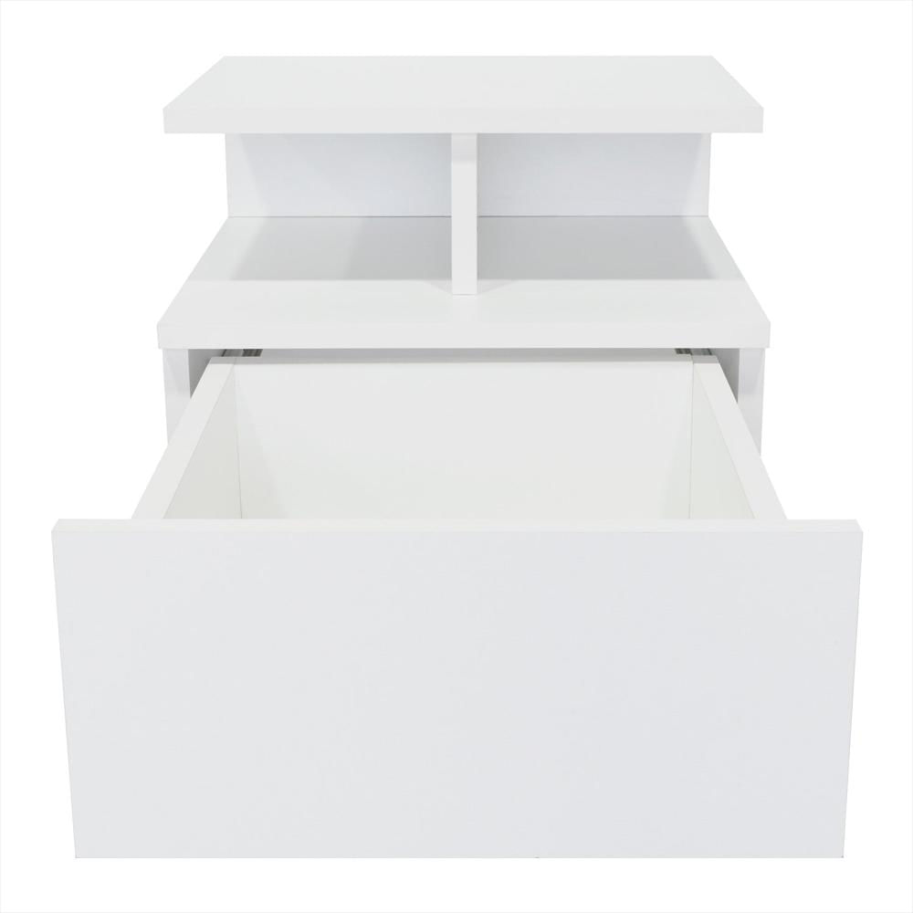 Mesa De Noche Flotante Blanco 36X30cm Con Un Cajón Y Con Dos Compartimientos img #2