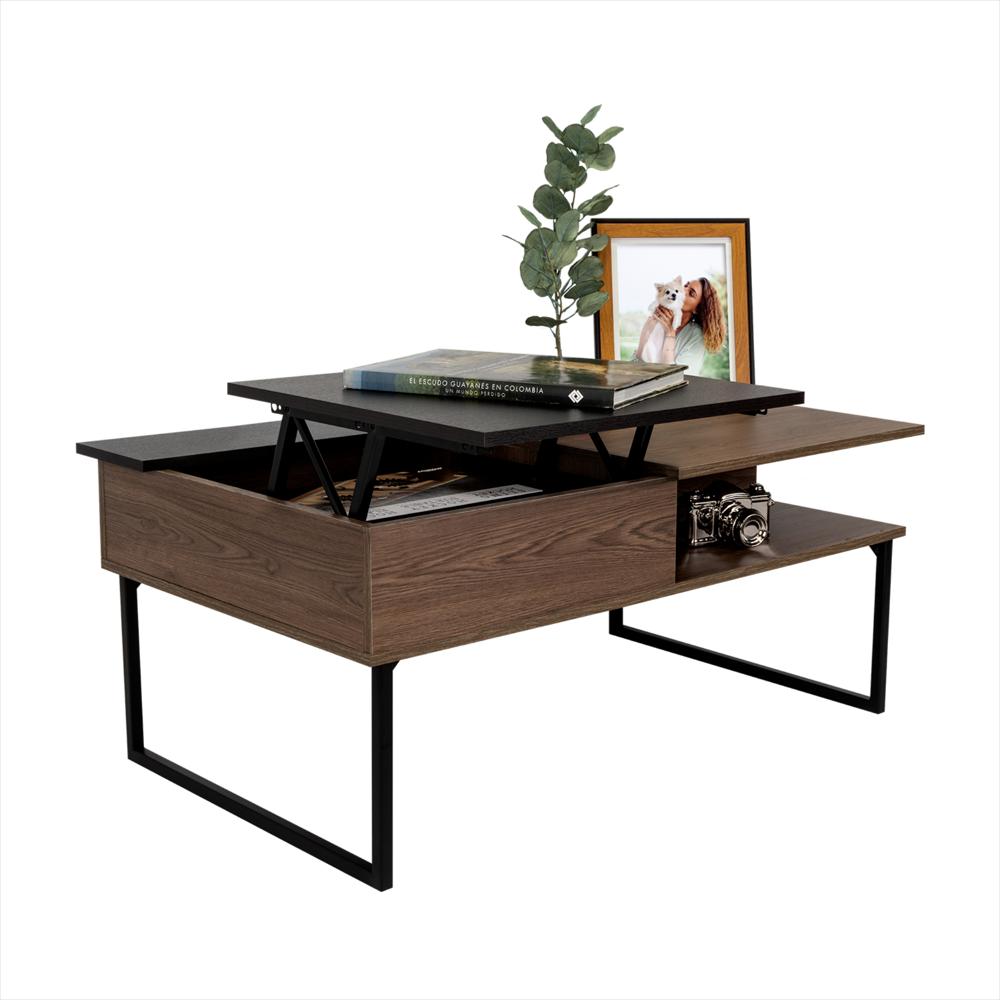 Mesa De Centro 5G Coñac Y Wengue 105.1X45.7Cm Rectangular Extensible Con Compartimiento img #1