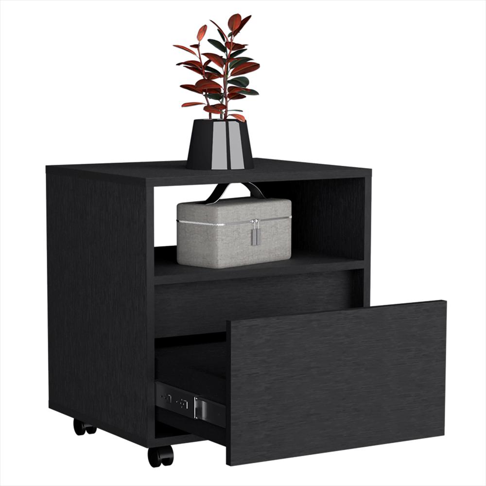 Mesa De Noche Wengue 48.1X52cm Con Un Cajon Con Un Compartimiento Y Con Ruedas img #1