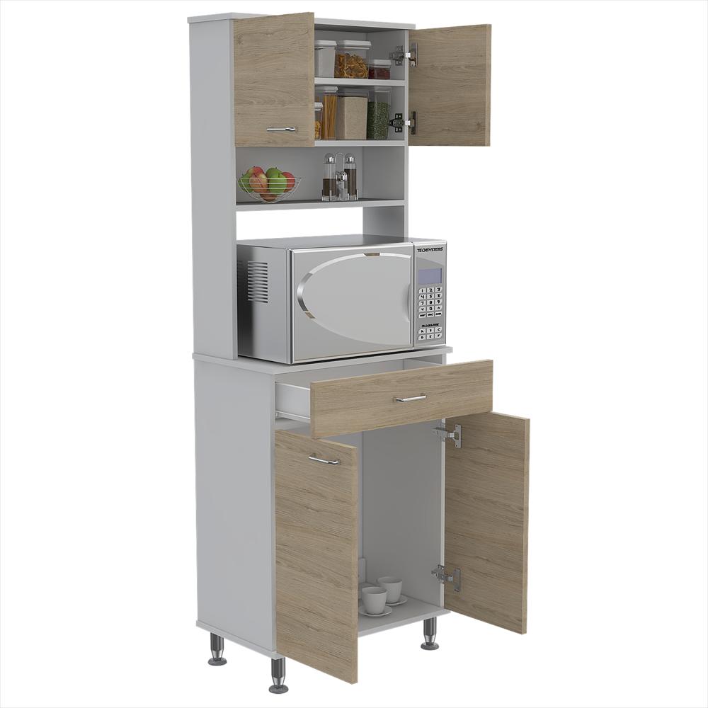 Módulo Microondas Kitchen 60 Blanco Y Rovere 60X169cm Con Un Cajón Y Con Cuatro Puertas img #1