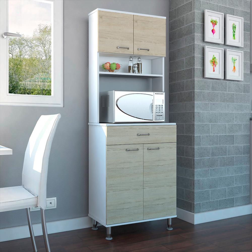 Módulo Microondas Kitchen 60 Blanco Y Rovere 60X169cm Con Un Cajón Y Con Cuatro Puertas img #5