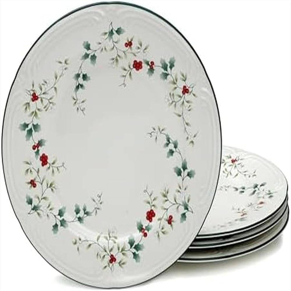 Plato Llano Pfaltzgraff Colección Winterberry 26 Cm Gres Blanco Con Acebo Decorativo img #1