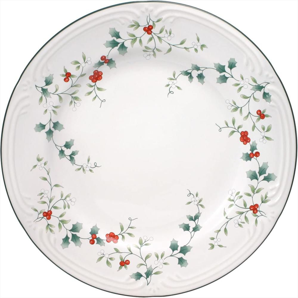 Plato Llano Pfaltzgraff Colección Winterberry 26 Cm Gres Blanco Con Acebo Decorativo img #2