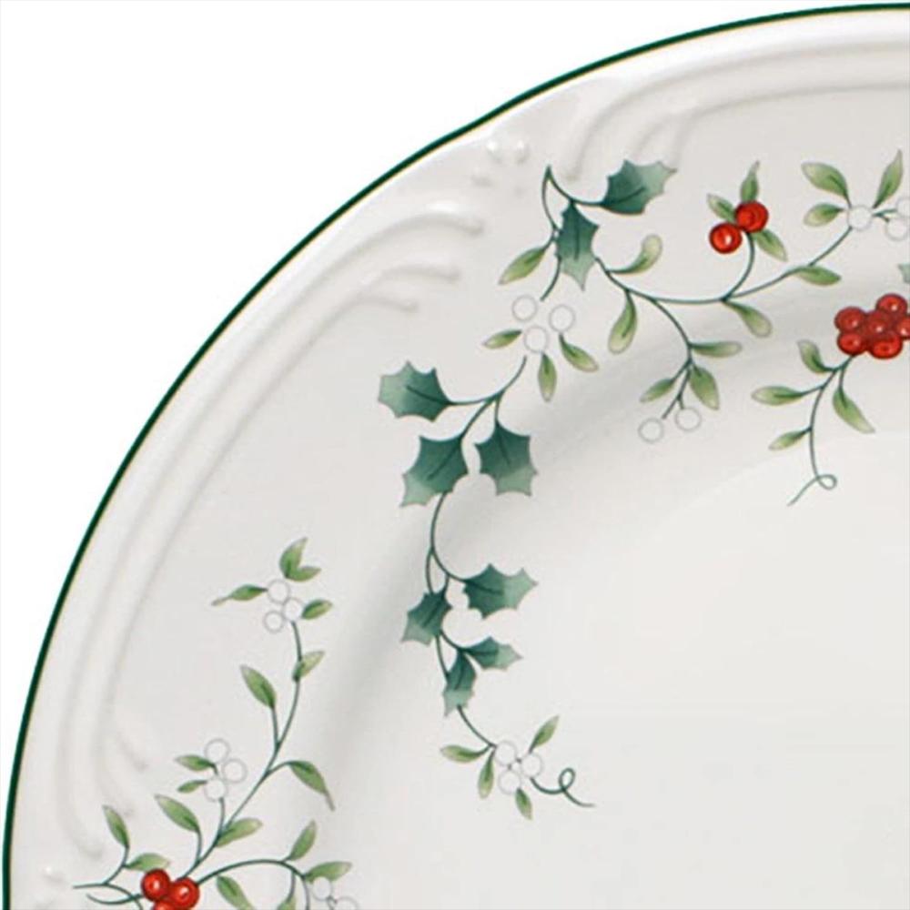 Plato Llano Pfaltzgraff Colección Winterberry 26 Cm Gres Blanco Con Acebo Decorativo img #3