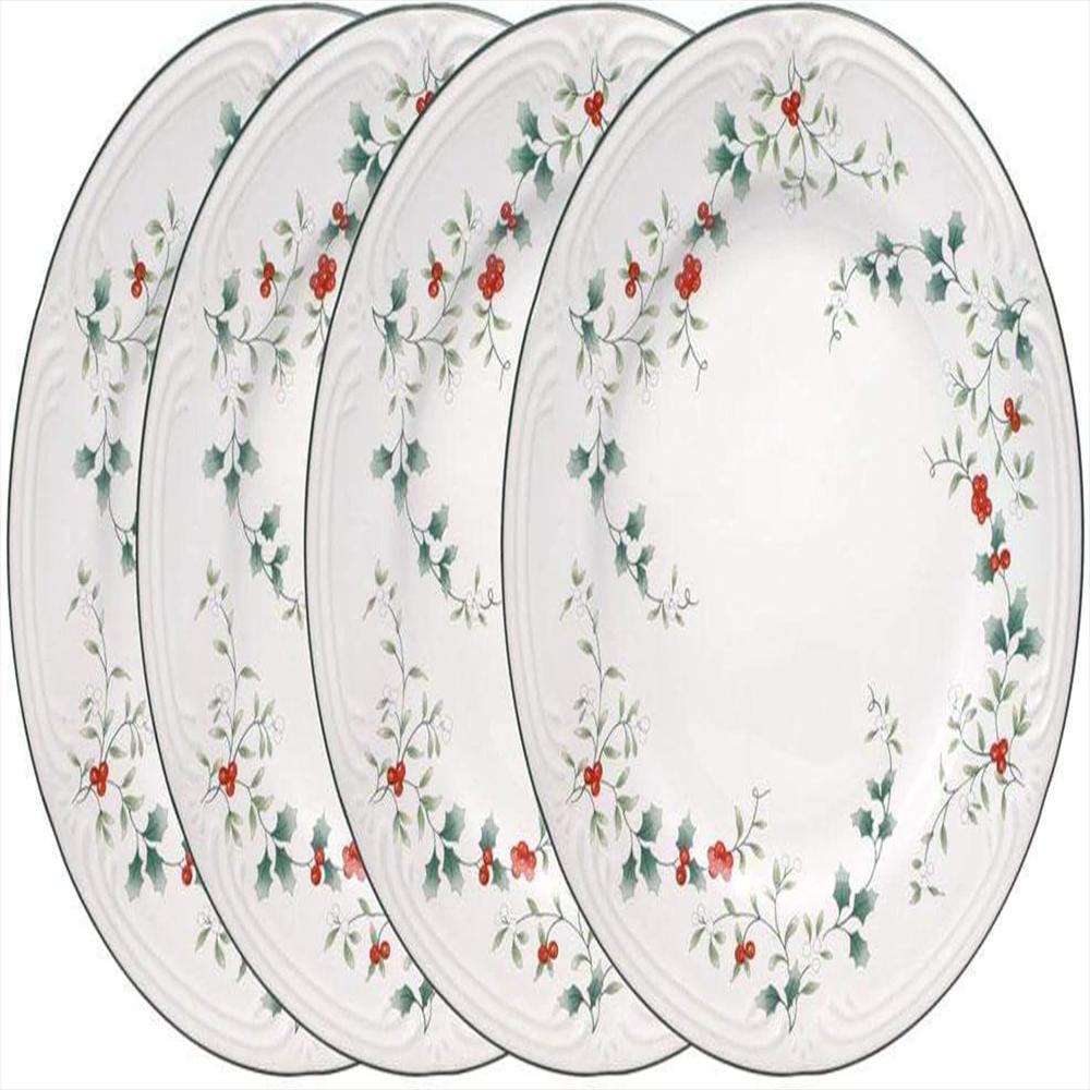Plato Llano Pfaltzgraff Colección Winterberry 26 Cm Gres Blanco Con Acebo Decorativo img #4