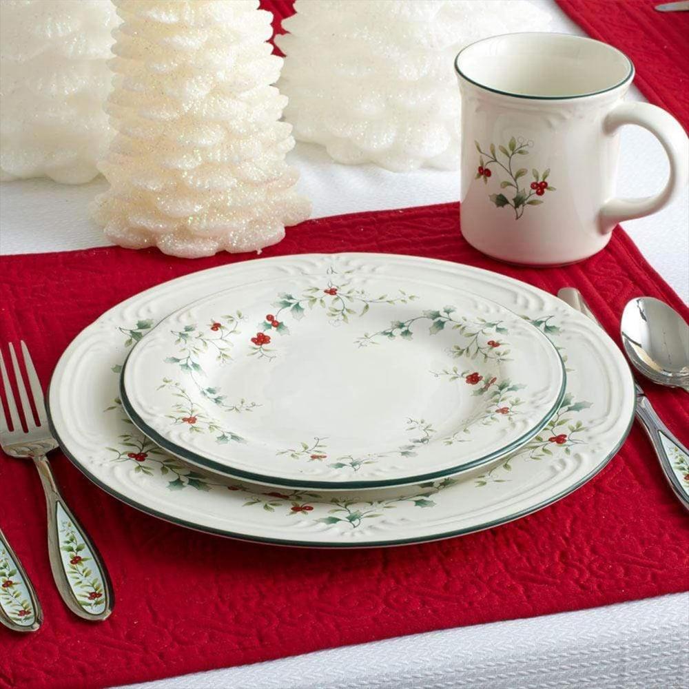 Plato Llano Pfaltzgraff Colección Winterberry 26 Cm Gres Blanco Con Acebo Decorativo img #5