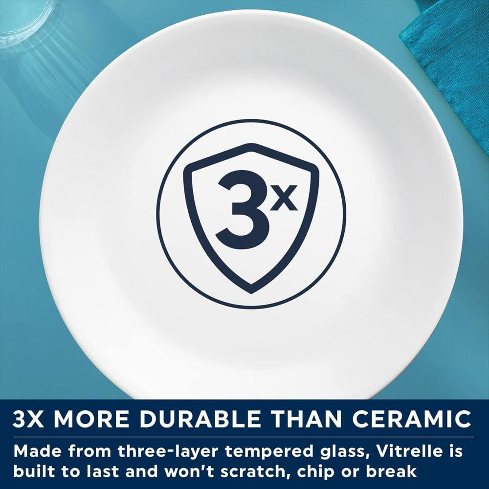 Plato Corelle Juego 6 Piezas 22 Cm Vidrio Vitrelle Blanco Resistente Y Apilable img #5