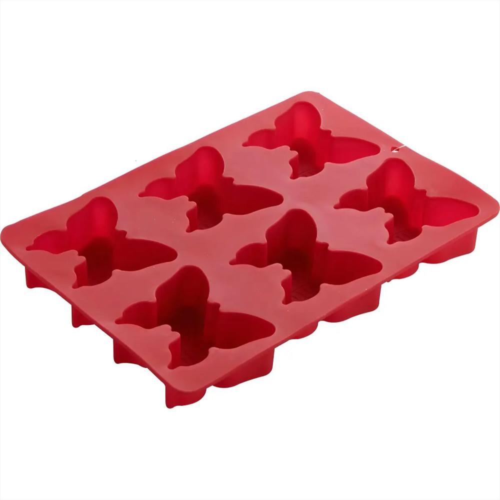 Molde Rectangular Para Hielo Diseño Mariposa En Silicona Con 6 Ranuras Color Rojo img #1