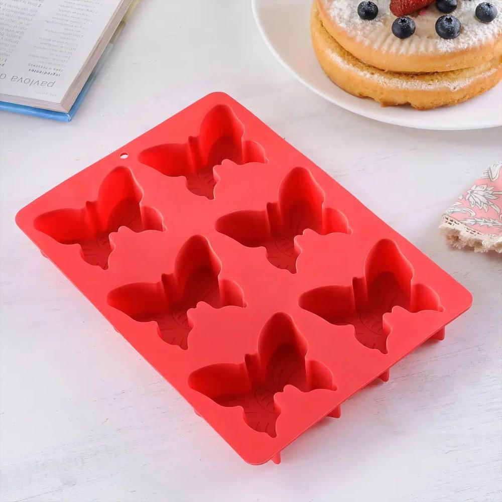 Molde Rectangular Para Hielo Diseño Mariposa En Silicona Con 6 Ranuras Color Rojo img #3