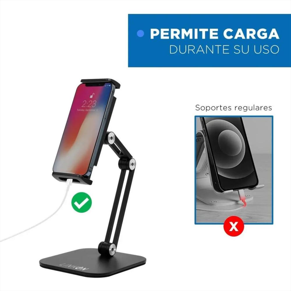 Soporte Base Porta Celular O Tablet Para Escritorio Mesa Ajustable Color Negro img #5
