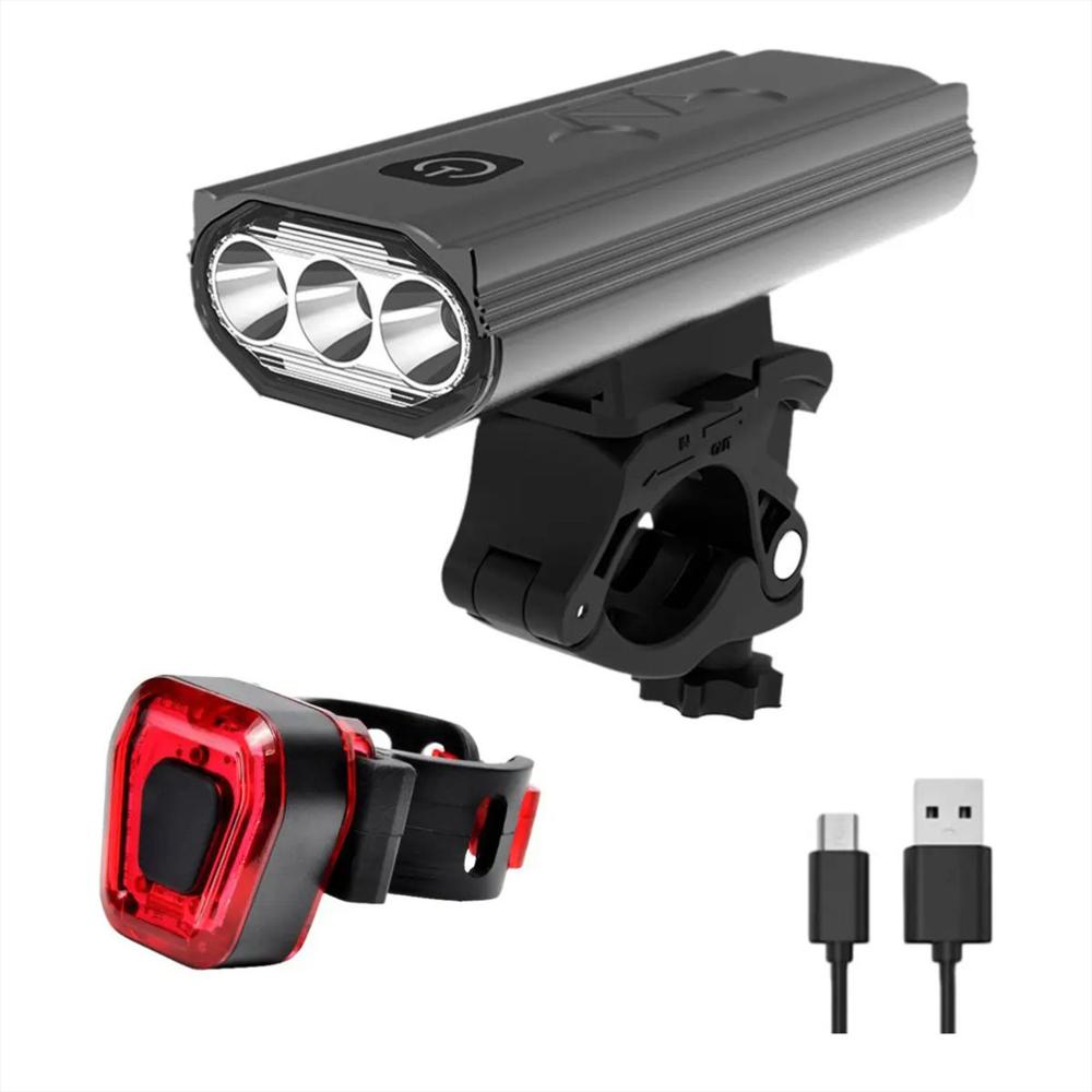 Luz Linterna Para Bicicleta Set Delantera Y Trasera Con Recarga Usb Impermeable Y 6 Modos De Iluminación img #1