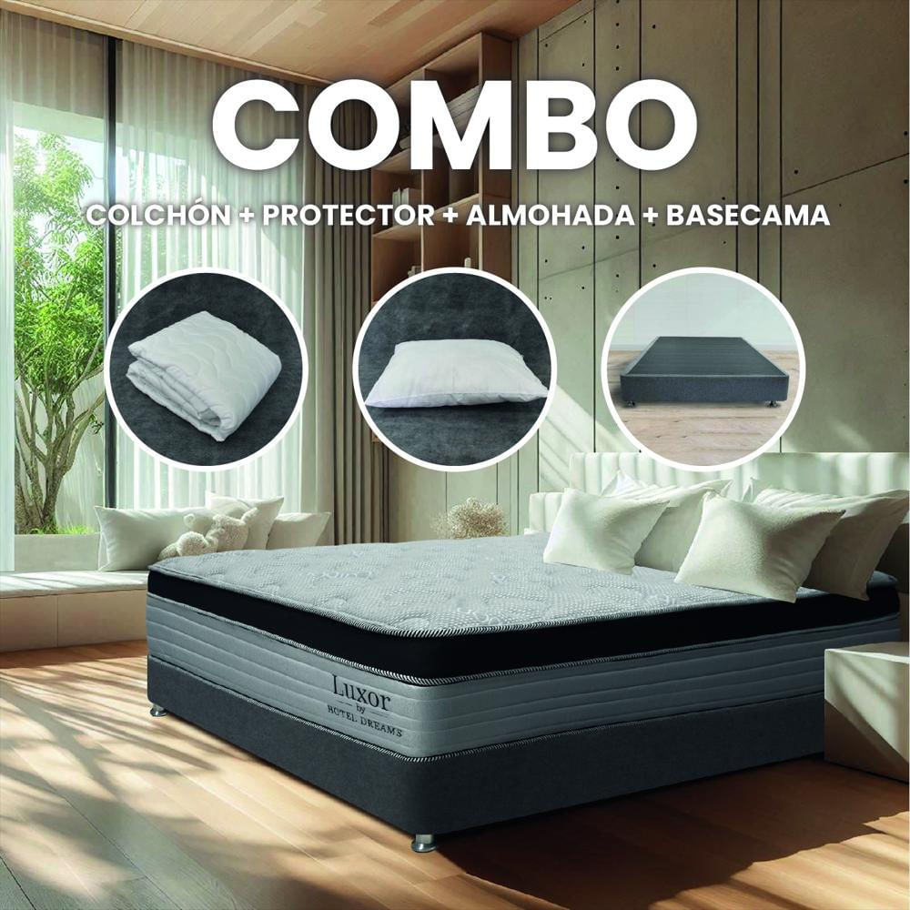 Combo Colchón Hotel Dreams Luxor Pocket Sencillo 100X190 Cm + Basecama + Protector De Colchon + 1 Almohada img #2