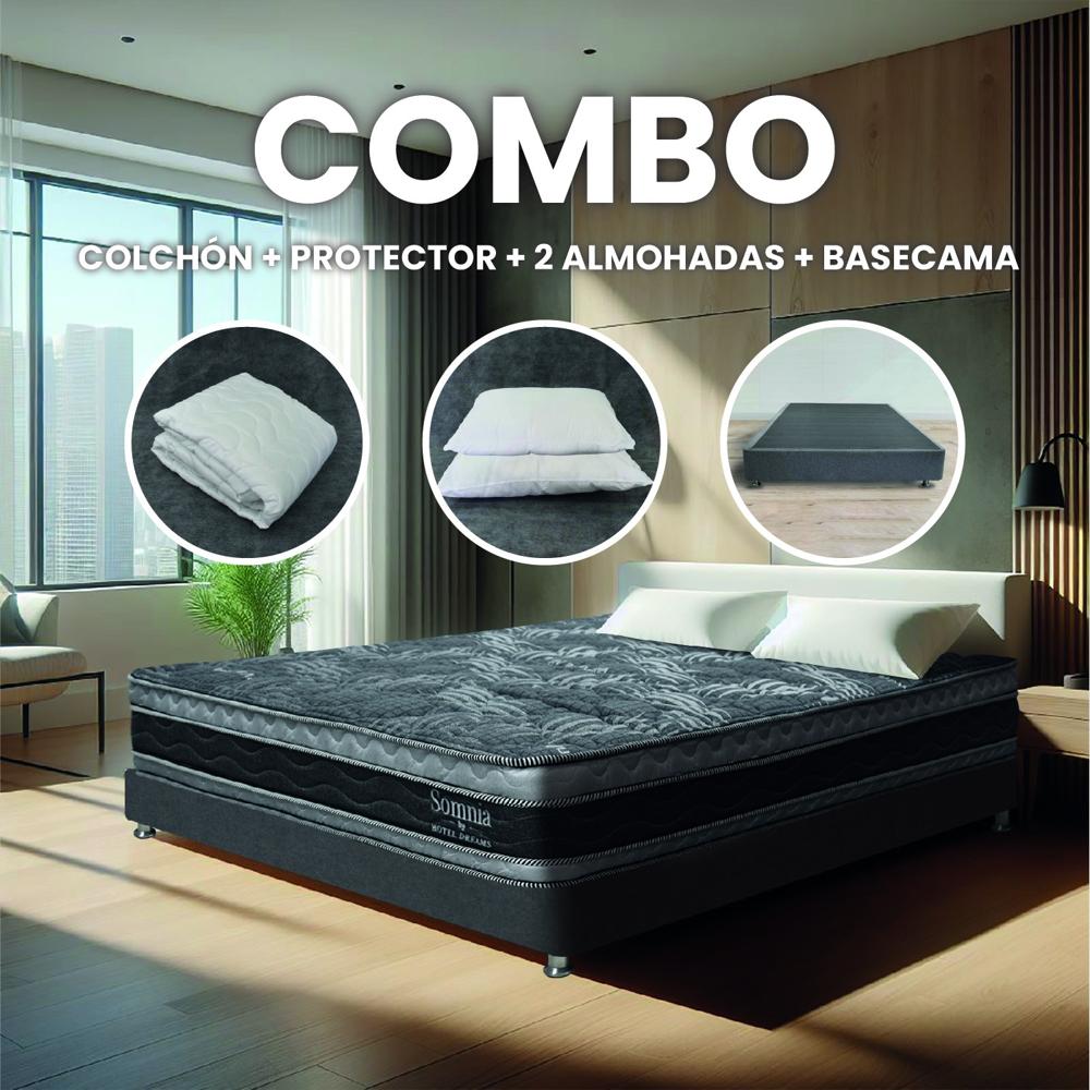 Combo Colchón Hotel Dreams Somnia Doble 140X190 Cm + Basecama +Protector De Colchon + 2 Almohada img #2