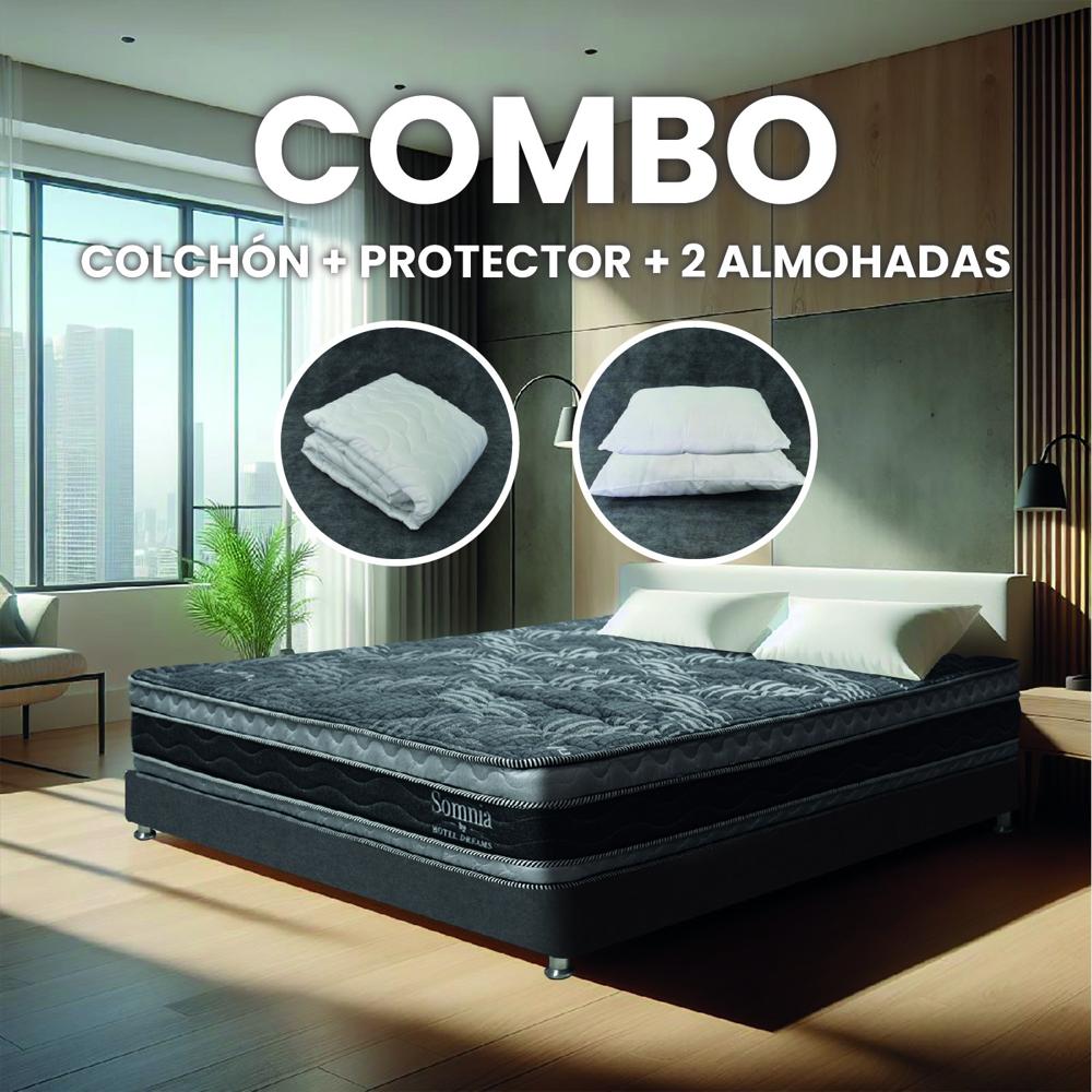 Combo Colchón Hotel Dreams Somnia Doble 140X190 Cm + Protector De Colchon + 2 Almohada img #2