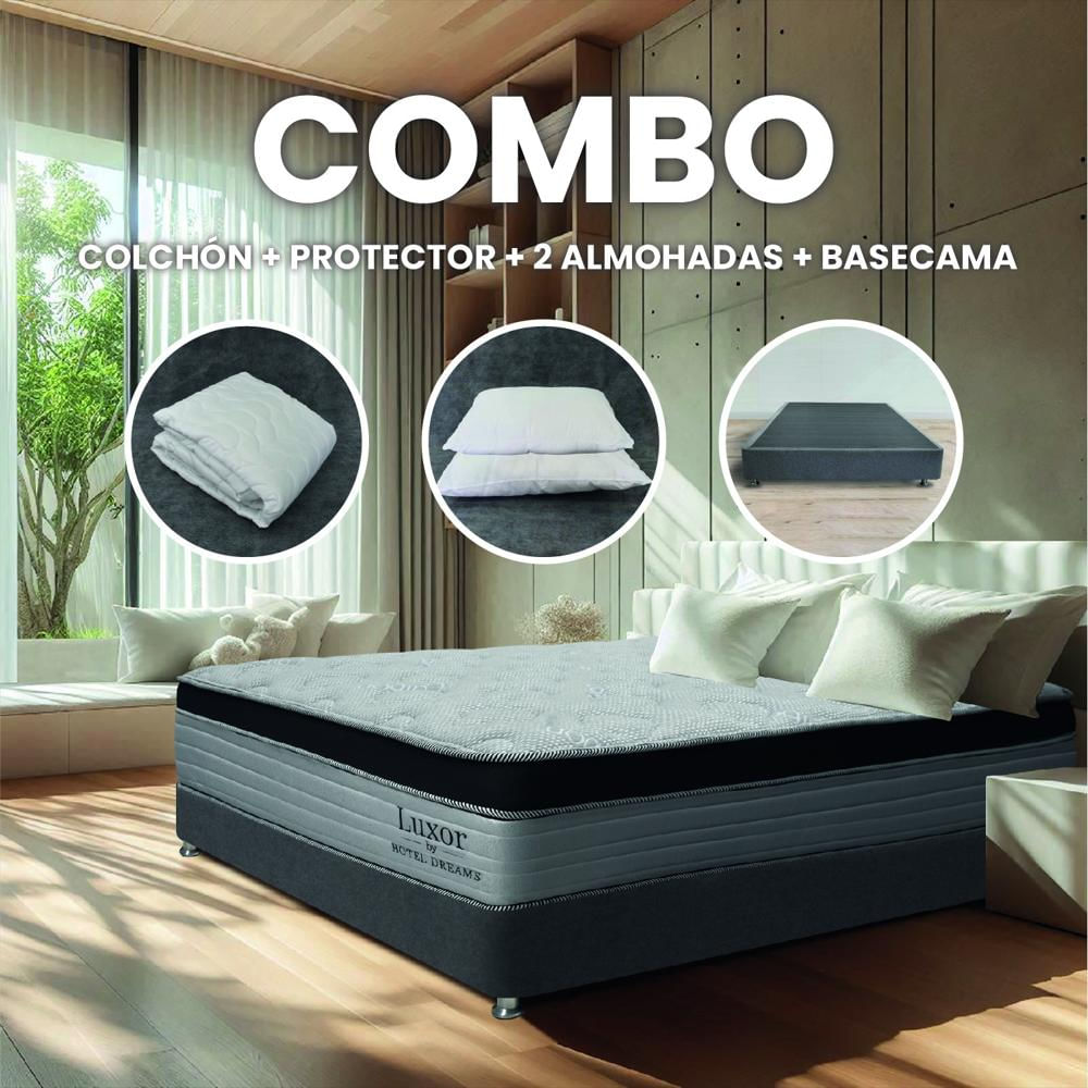 Combo Colchón Hotel Dreams Luxor Pocket Queen 160X190 Cm + Basecama + Protector De Colchon + 2 Almohada img #2